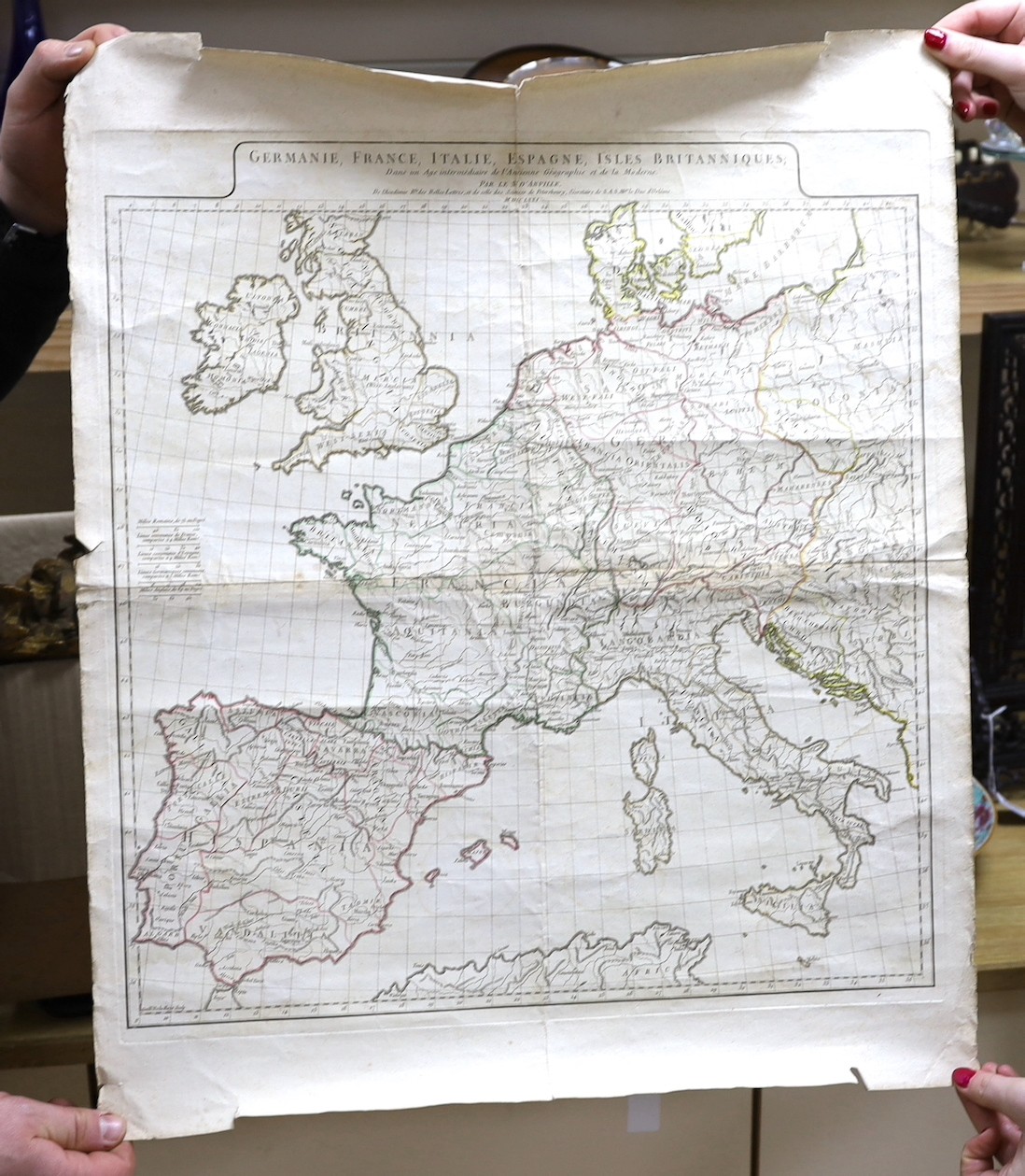 Godofredo Henselio [i.e., Gottfried Hensel], Scholae A. C. ap. Hirschb, four mappae geographico-polyglottae, in various languages and scripts, Nuremburg: Homann Heirs, 1741. and another map of Europe